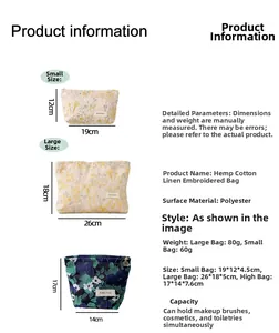 Guide des tailles des trousses de maquillage en lin avec broderie florale en 3 formats