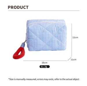 Spécifications de taille pour trousse de maquillage matelassée bleue 16x11x11cm