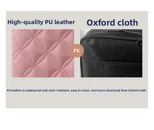 Comparison between pink quilted PU leather and black oxford fabric for makeup bags