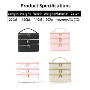 Detailed chart showing size and dimensions for a large quilted polyester makeup bag