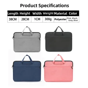 Detailed size guide and specifications for the slim 38x28x1cm polyester laptop sleeve