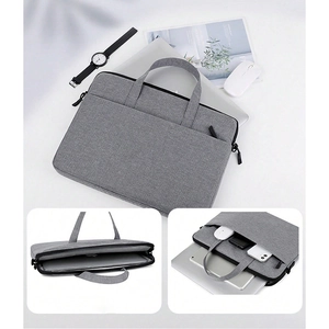 Sacoche pour ordinateur portable gris clair avec plusieurs compartiments de rangement pratique