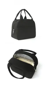 Sac à déjeuner noir en velours côtelé avec doublure en aluminium et poche avant