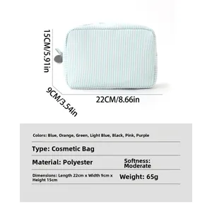 Blaue Seersucker Kosmetiktasche mit Maßen 22x9x15cm und rundem Metallreißverschluss