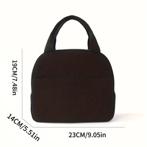 Sac à déjeuner isotherme en velours côtelé avec poignées et poche, 23x19x14cm