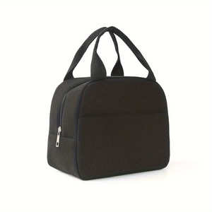 Sac à déjeuner isotherme en velours côtelé noir avec poignées et poche frontale pratique