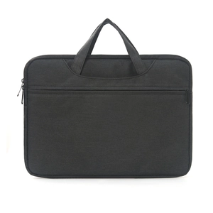 Minimalist black business laptop briefcase with a durable front zipper pocket for commuting