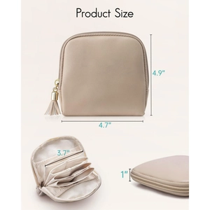 Mini trousse per cosmetici in pelle PU color albicocca con nappa dorata e dimensioni