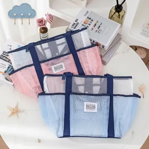 Große Strandtasche aus Mesh im Kontrastdesign für Reisen und Fitnessstudio