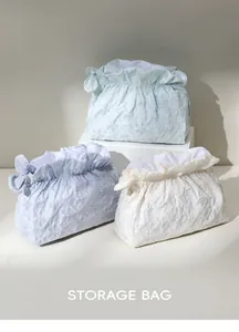 Set di tre borse per cosmetici in jacquard floreale con coulisse, verde blu e beige
