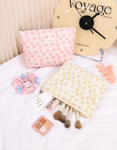 Floral mesh makeup bags in pink and ivory with lace texture and handmade hair scrunchie