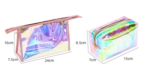 Set di borse da trucco in PVC laser cangiante con indicazioni sulle dimensioni