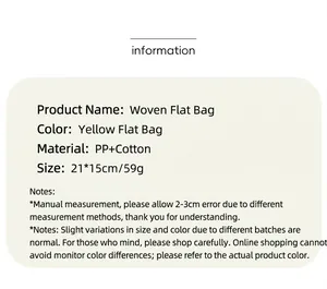 Detailed specifications of yellow woven cosmetic bag made of PP and cotton mix, 21x15cm