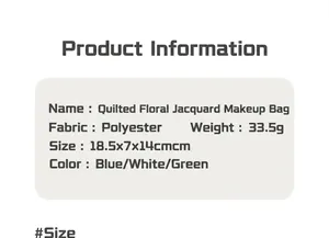 Tabella delle specifiche della borsa cosmetica jacquard con dimensioni e materiali