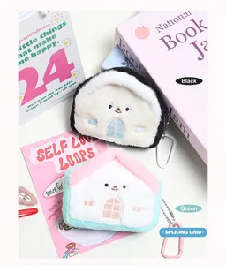 Creative plush house shaped coin purse and earphone bag with cute door window embroidery