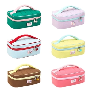Quilted macaron color makeup bags in six vibrant shades with floral zipper charms