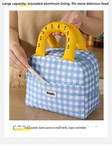 Detail view of lunch bag with thermal aluminum foil lining and front storage pocket