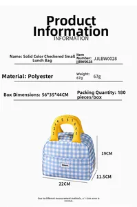 Detailed view of plaid insulated lunch bag with 22x11x19cm dimensions and Dream print