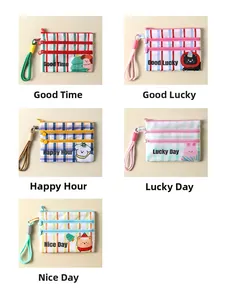 Detailed view of triple-zipper cartoon passport holders with lanyard straps