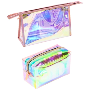 Borsa da toilette olografica in PVC impermeabile con effetto laser arcobaleno e zip