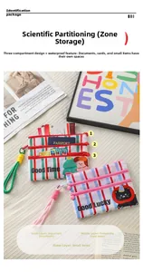 Detailed view of the triple-layer zipper storage bag with cute cartoon patterns