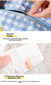 Detail of insulated lunch bag with smooth metal zipper and waterproof aluminum foil lining