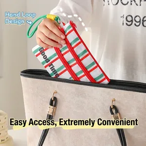 Three-layer striped travel passport holder with Good Time print and carrying lanyard