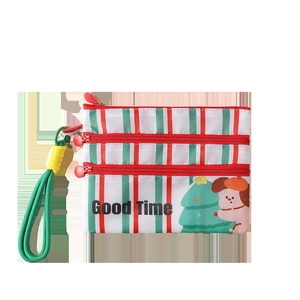 Cartoon travel passport holder with colorful stripes and three zipper compartments