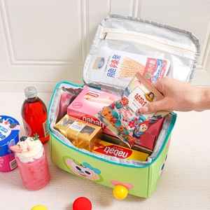 Bolsa de almuerzo térmica verde con dibujo de animal y forro interior de aluminio