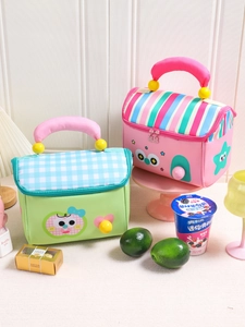 Bolsa de almuerzo con forma de casita y expresiones tiernas con rayas de colores
