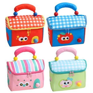 Linda bolsa térmica para almuerzo infantil con cuatro diseños de cuadros y rayas