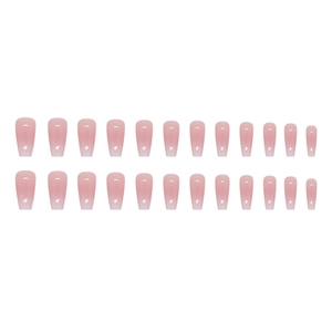 Medium long pink gradient coffin fake nails with silver glitter, set of 24 pieces