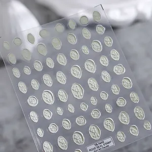 3D reliëf nagelstickers met rooszegel in saliegroen en crèmewit op velletje TS-1643