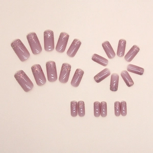 Sweet pink glitter press-on nails in medium-length square oval shape set