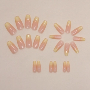 Glitter gradient warm yellow long coffin press-on nails set with 24 pieces set