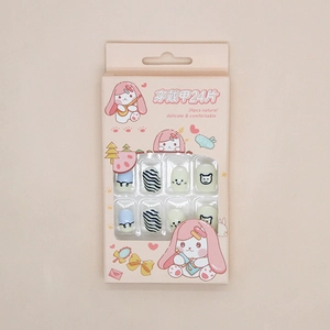 Detailed view of 24pcs press-on nails featuring cute bear, smiles and zebra patterns