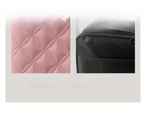 Detail comparing pink diamond quilted PU leather texture and black durable oxford fabric