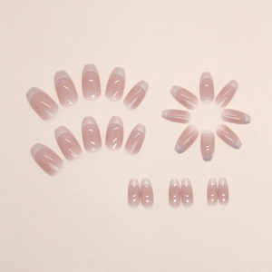 Short ballet French aurora press-on nails with natural pink blush gradient and gloss finish