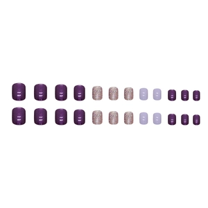 Sparkly purple press-on nails set with glitter and aurora lavender finish short round shape