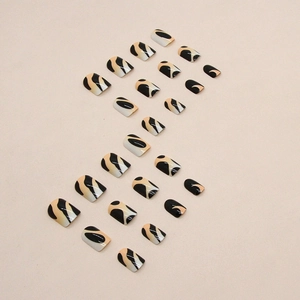 Short square press-on nails with yellow and black leopard print pattern and 24-piece set