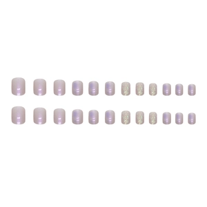 Short aurora purple press-on nails with glitter sequins and pearlescent finish 24pcs