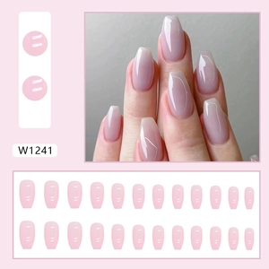 Short ballet aurora pink press-on nails set with gradient finish and 24pcs coffin tips