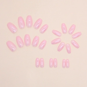 Short ballet aurora pink press-on nails with iridescent pearl finish and 24-piece set