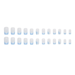 Lot de 24 faux ongles French dégradé bleu ciel avec paillettes argentées et forme carrée