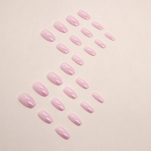 Short coffin press-on nails with pink ombre aurora finish and glossy ballet shape