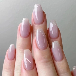 Aurora Barbie Pink Press On Nails Short Ballerina Coffin Shape Glossy Shimmer Sweet Summer Style Fake Nails For Women