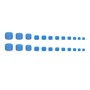 Royal blue press-on toenails set with 24 pieces featuring glitter accents and matte finish