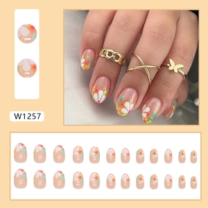 Florales ovales Press-on-Nagelset mit 24 Stück im Vintage-Sweet-Stil, Modell W1257