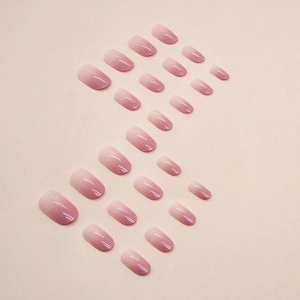 Lot de 24 faux ongles ovales avec dégradé rose et blanc pour femmes stylées