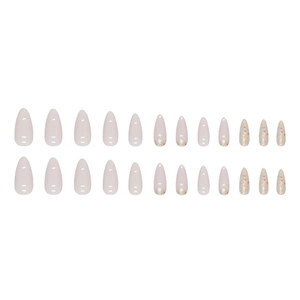 Set di 24 unghie finte a mandorla color champagne glitter e rosa chiaro brillante
